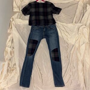 Rag and bone plaid cropped top with matching jeans top-small jeans 25
